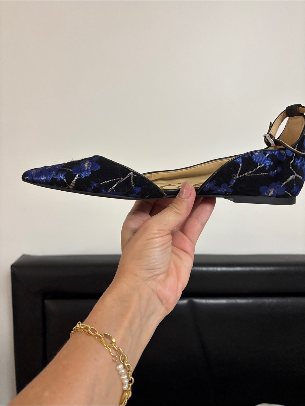 Sam Edelman Navy Blue Floral Pointed D'Orsay Flats - Picture 4 of 11